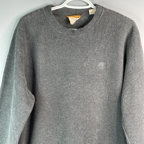 TIMBERLAND Mens Grey Thermal Crewneck Sweater Gorpcore Waffle-knit Layer Size M - Picture 3 of 10